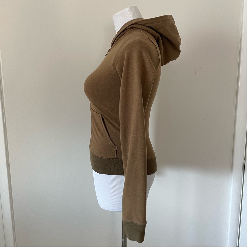 RARE - SKIMS- FULL ZIP ARMY BROWN STRETCH HOODIE- SIZE XS - Picture 4 of 10